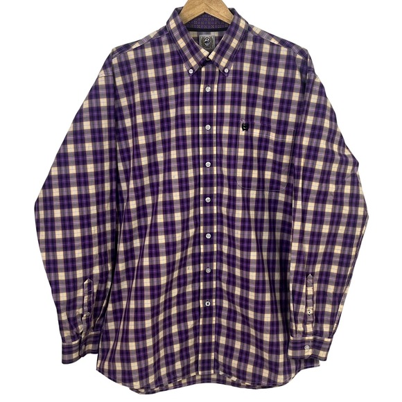 Cinch Men's Gold Purple Check Long Sleeve Shirt Button Collar LSU Colors Large - Picture 1 of 8